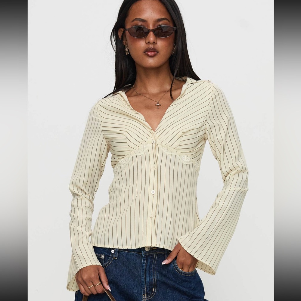 Princess Polly Cream Striped Blouse